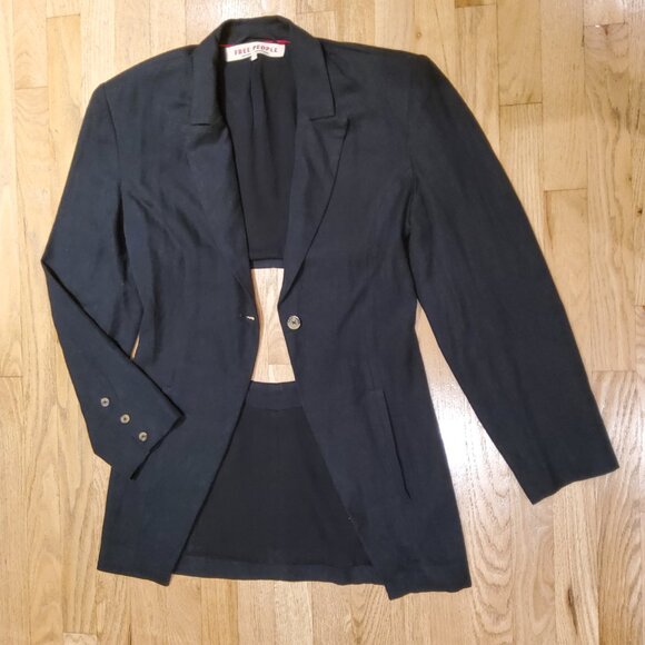 NWOT Free People Linen Open Back Black Blazer Jacket Suite Size S(4-6) - Picture 1 of 11